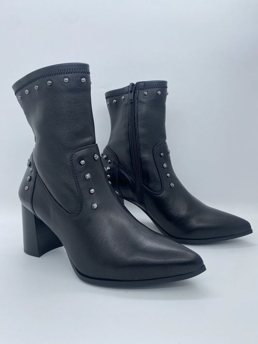 Black Studded Ankle Boots with Block Heel