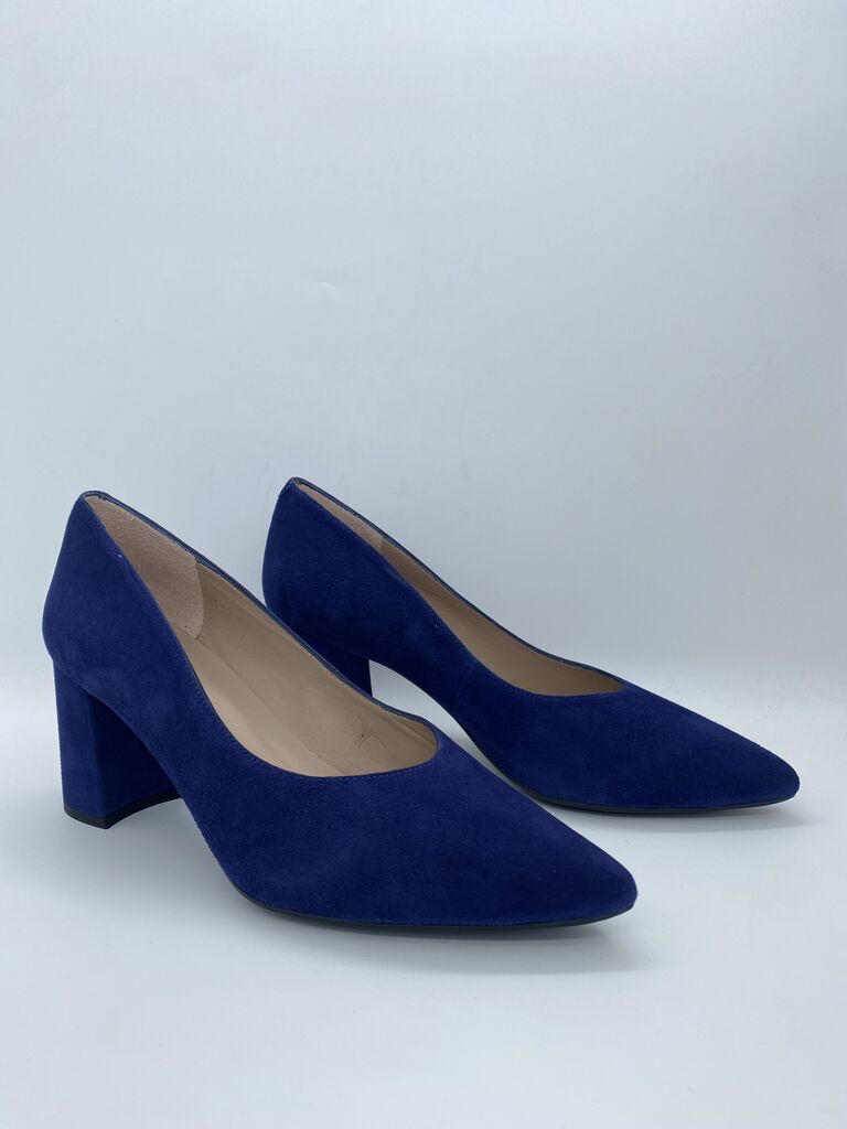 Navy Suede Block Heel Pumps