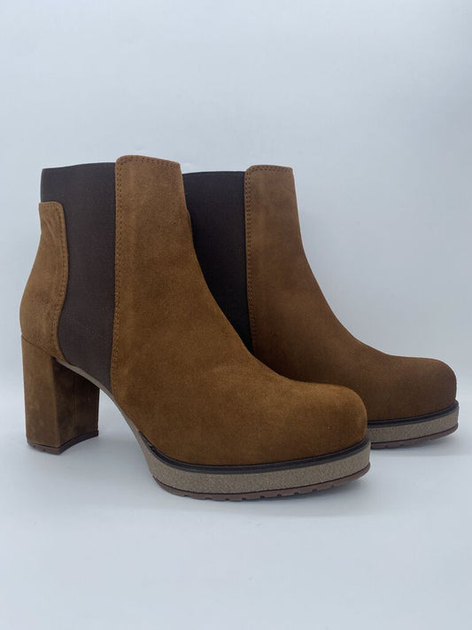 Brown Suede Block Heel Ankle Boots