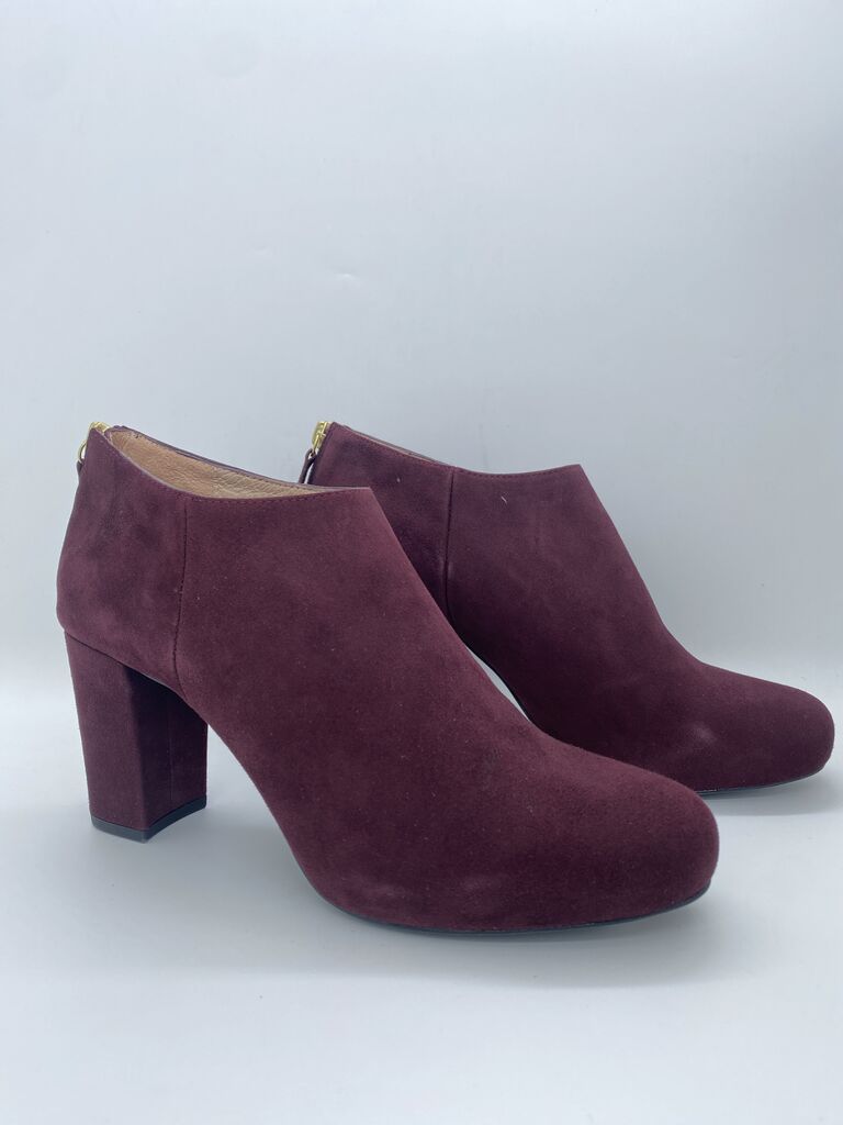 Burgundy Suede Block Heel Ankle Boots