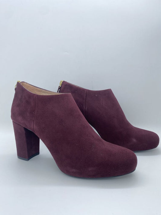 Burgundy Suede Block Heel Ankle Boots