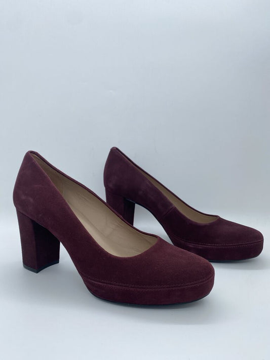 Burgundy Suede Block Heel Pumps