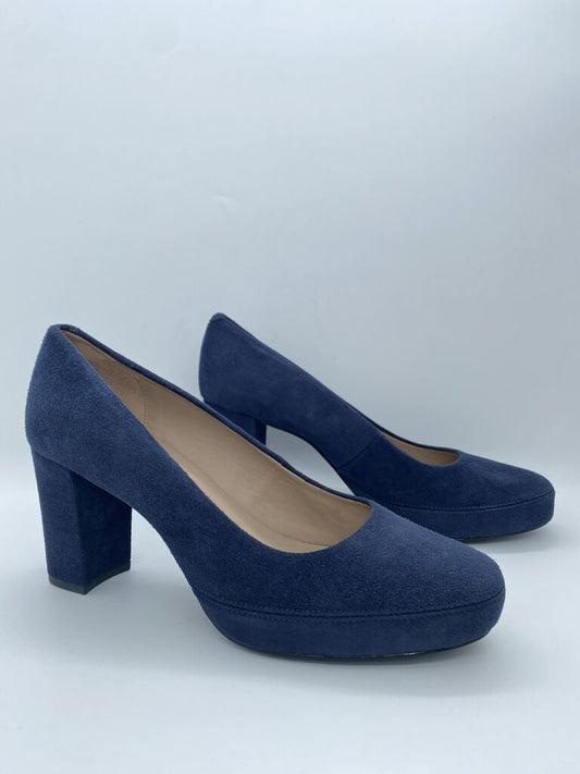 Navy Suede Block Heel Pumps