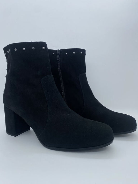 Black Suede Ankle Boots with Studded Detail