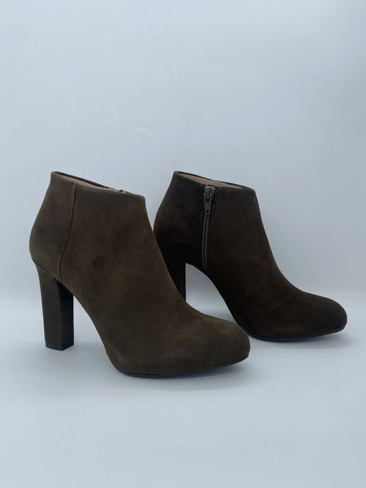 Brown Suede Ankle Boots with Block Heel