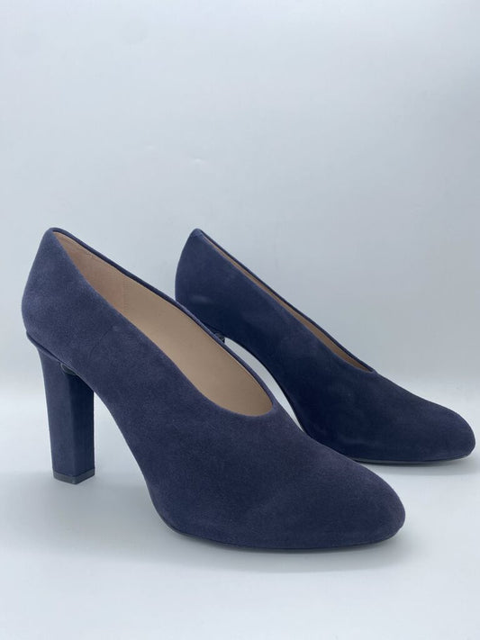 Navy Suede Block Heel Pumps