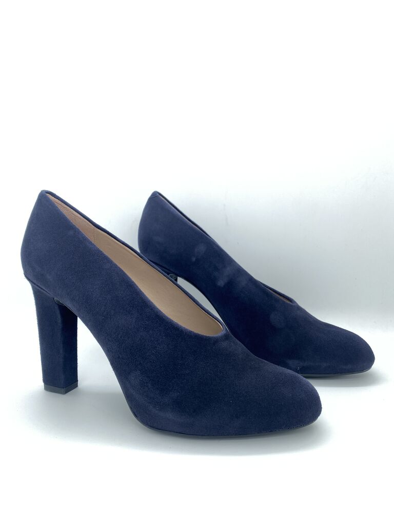 Navy Suede Block Heel Pumps