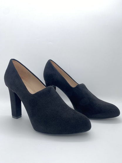 Black Suede Block Heel Slip-On Shoes