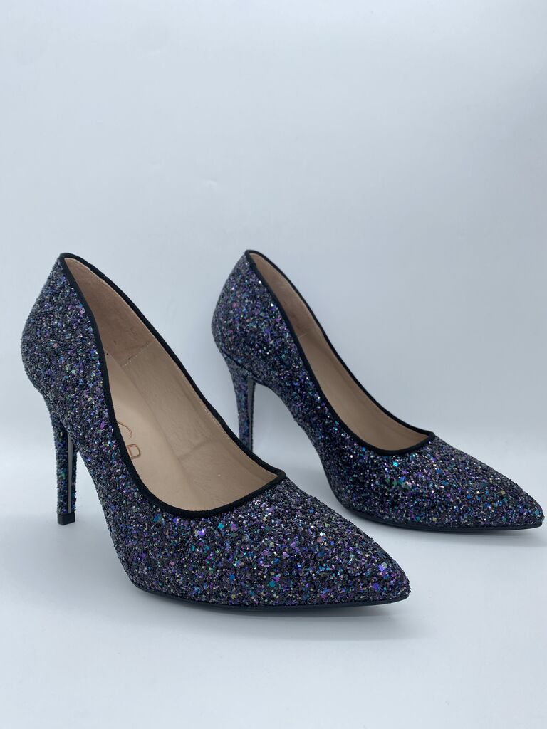 Black Glitter Stiletto Heels with Pointed Toe