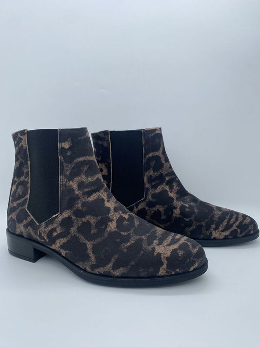 Black Animal Print Ankle Boots with Elastic Panels