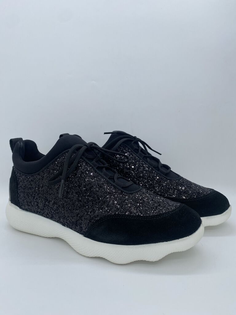 Black Glittered Sneakers with White Soles