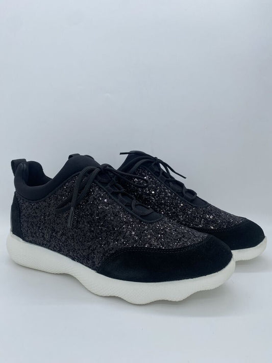 Black Glittered Sneakers with White Soles
