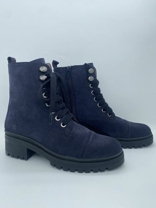 Navy Suede Ankle Boots with Lace-Up Detail