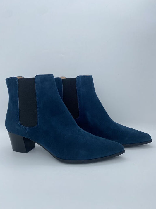 Navy Suede Ankle Boots with Block Heel