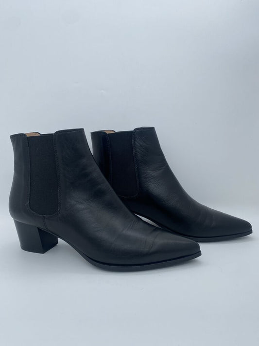 Black Leather Ankle Boots with Block Heel