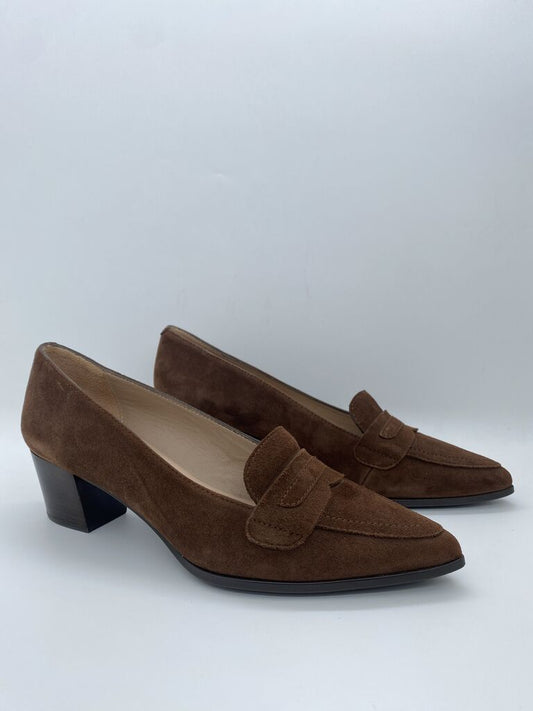 Brown Suede Loafers with Block Heel