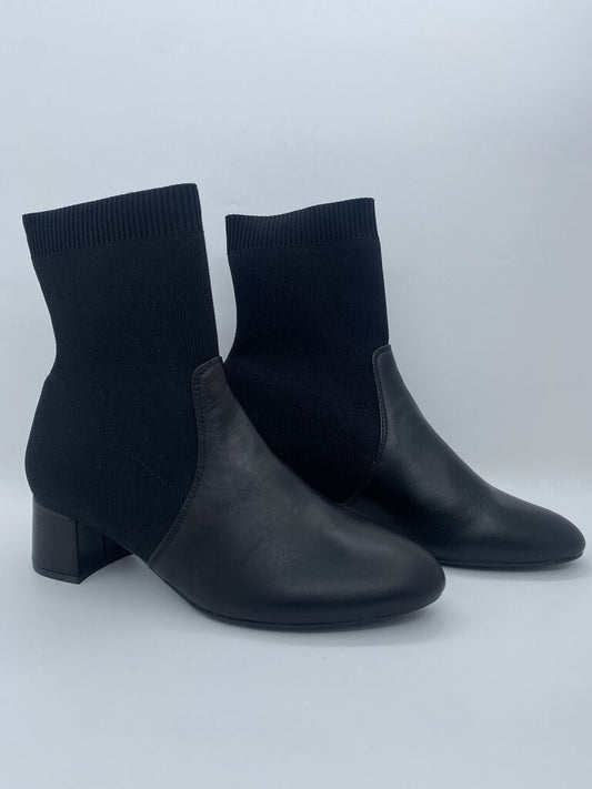 Black Knit Ankle Boots with Block Heel