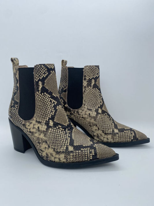 Snake Print Ankle Boots with Block Heel