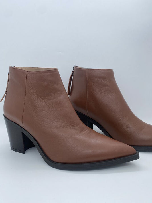 Brown Leather Ankle Boots with Block Heel
