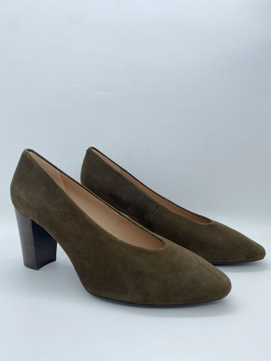 Olive Suede Block Heel Pumps