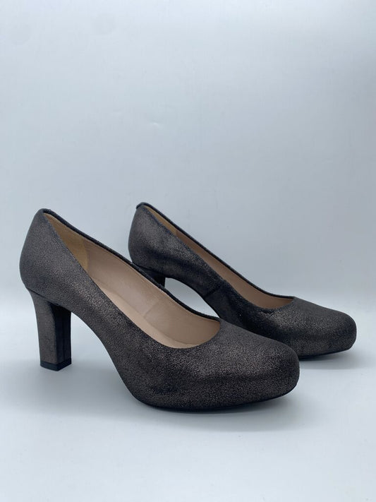 Metallic Satin Block Heel Pumps