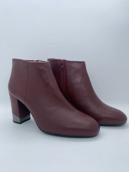 Burgundy Leather Ankle Boots with Block Heel