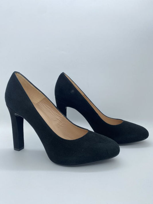 Black Suede Heels with Rounded Toe