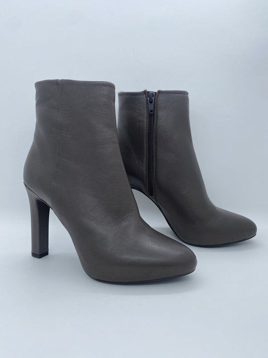 Gray Leather Ankle Boots with Side Zipper