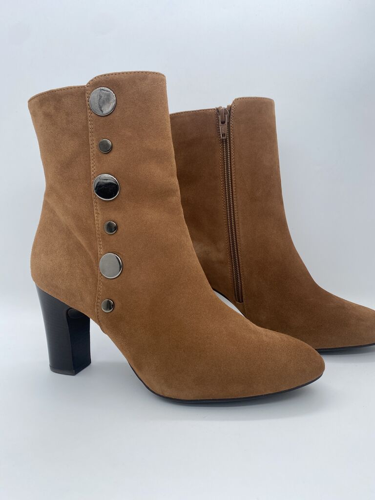 Camel Suede Ankle Boots with Button Detail