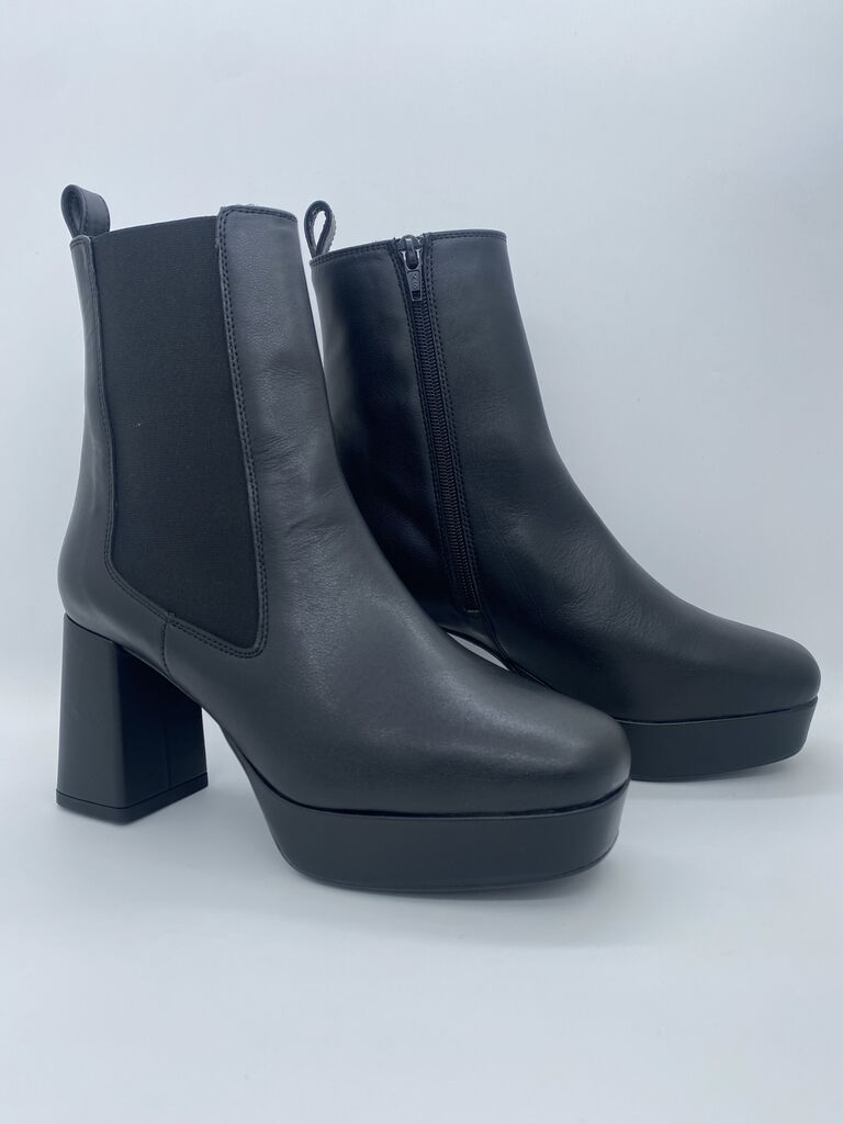 Black Platform Ankle Boots with Block Heel