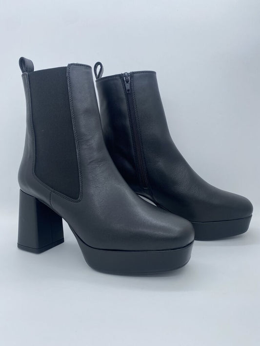 Black Platform Ankle Boots with Block Heel