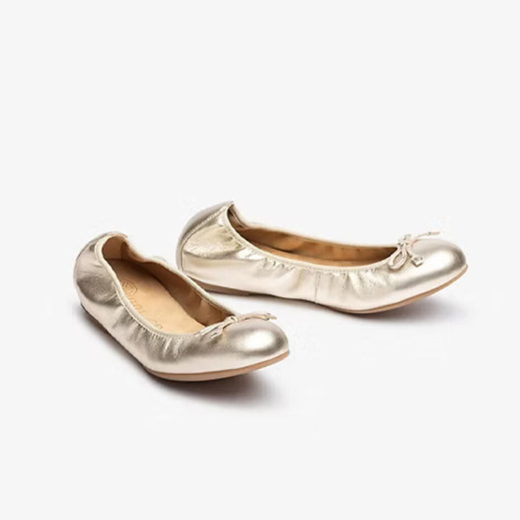 Gold Ballet Flat with Bow Accent