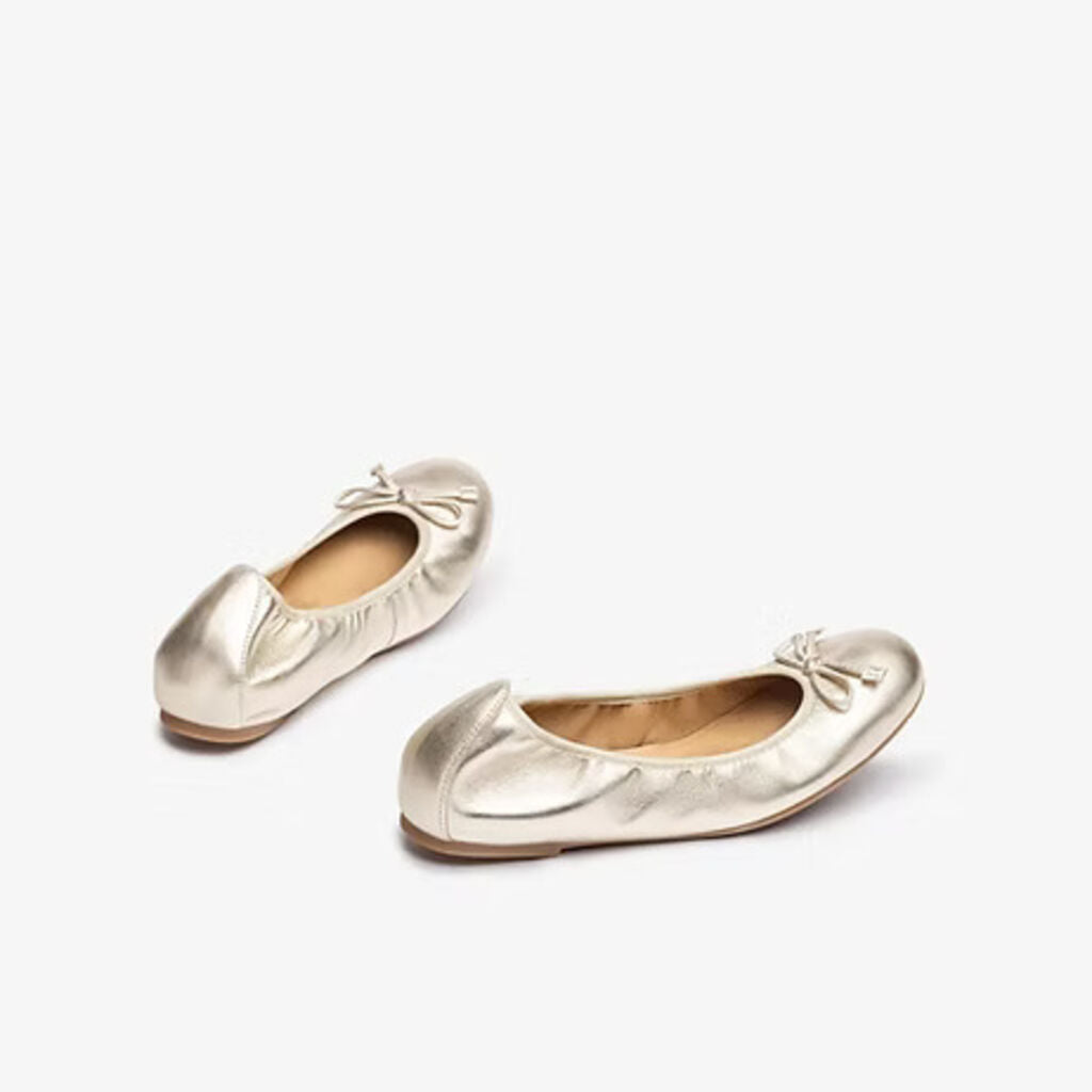 Gold Ballet Flat with Bow Accent