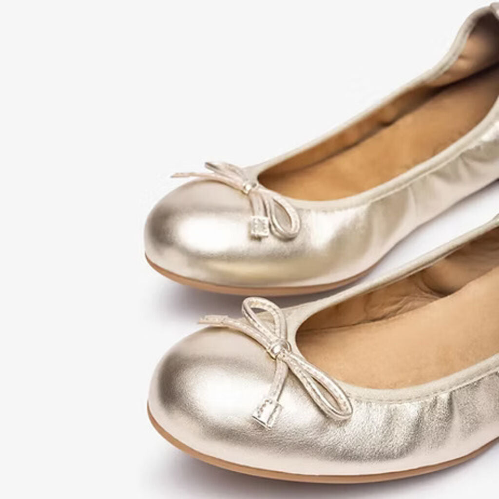 Gold Ballet Flat with Bow Accent