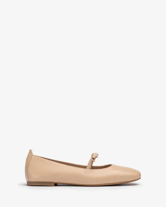 Beige Leather Ballet Flats with Strap