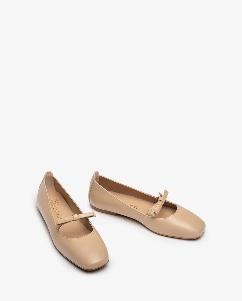 Beige Leather Ballet Flats with Strap