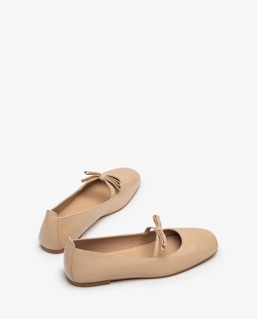Beige Leather Ballet Flats with Strap
