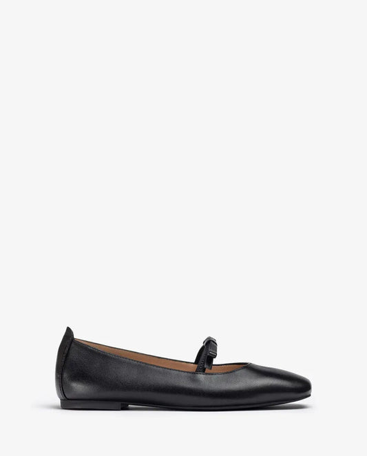 Black Leather Ballet Flats with Strap Detail