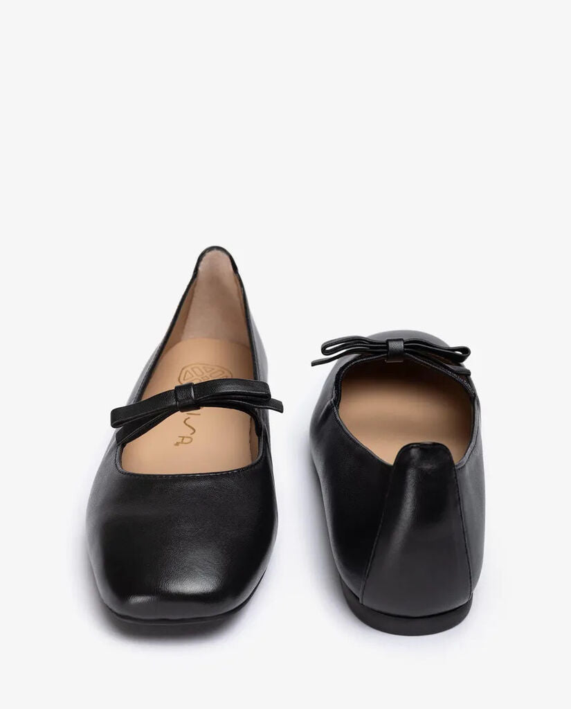 Black Leather Ballet Flats with Strap Detail