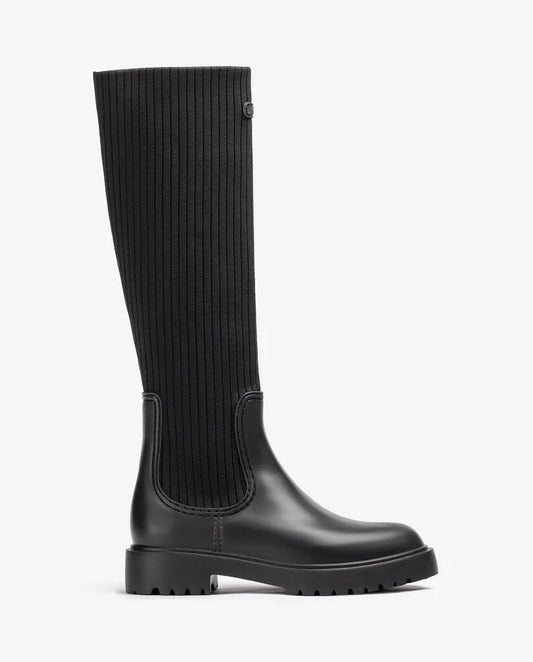 Black Knit Tall Boots with Ribbed Upper