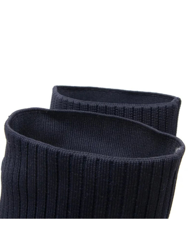 Navy Ribbed Knit Knee-High Boots with Pull Tab