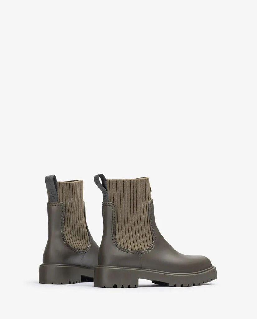 Olive Knit Trim Ankle Boots with Ridged Sole