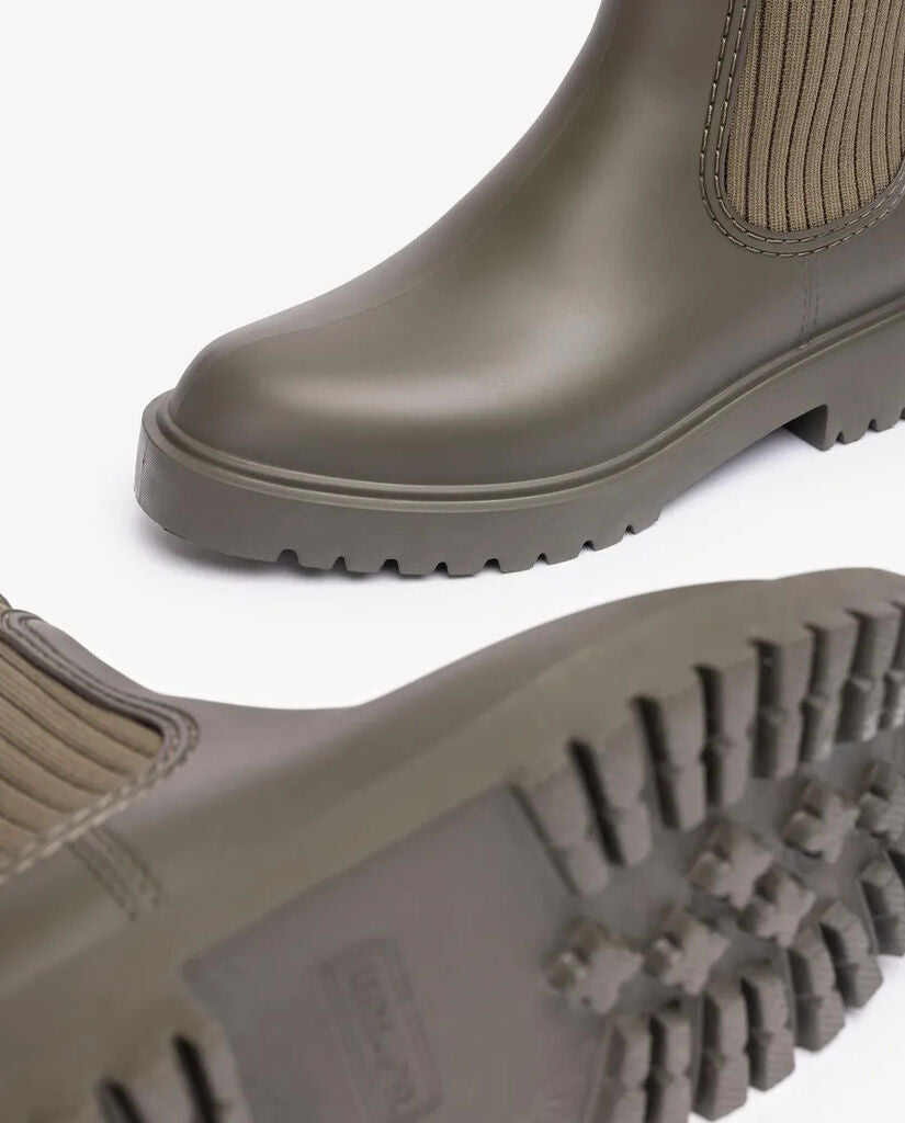 Olive Knit Trim Ankle Boots with Ridged Sole