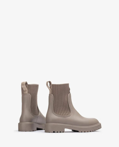 Taupe Knit Trim Ankle Boot