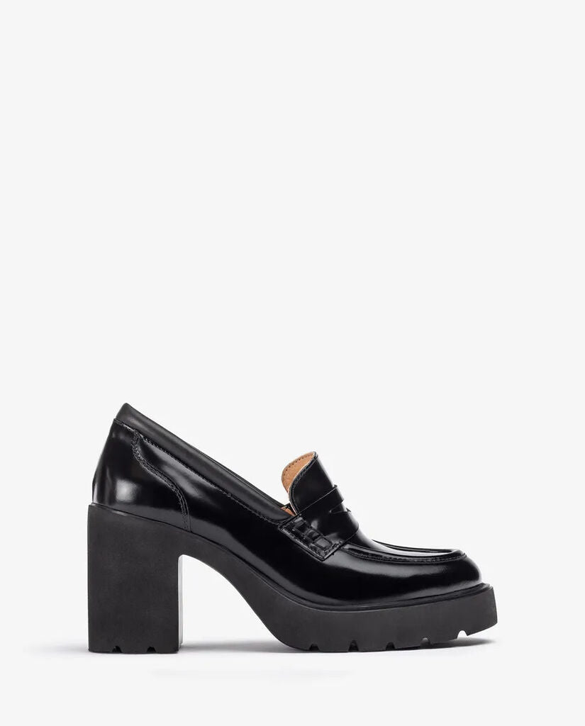Black Glossy Loafer with Chunky Heel