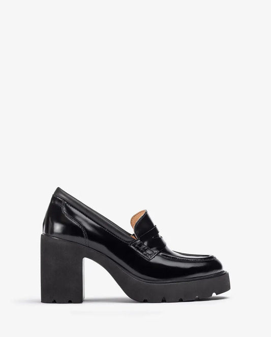Black Glossy Loafer with Chunky Heel