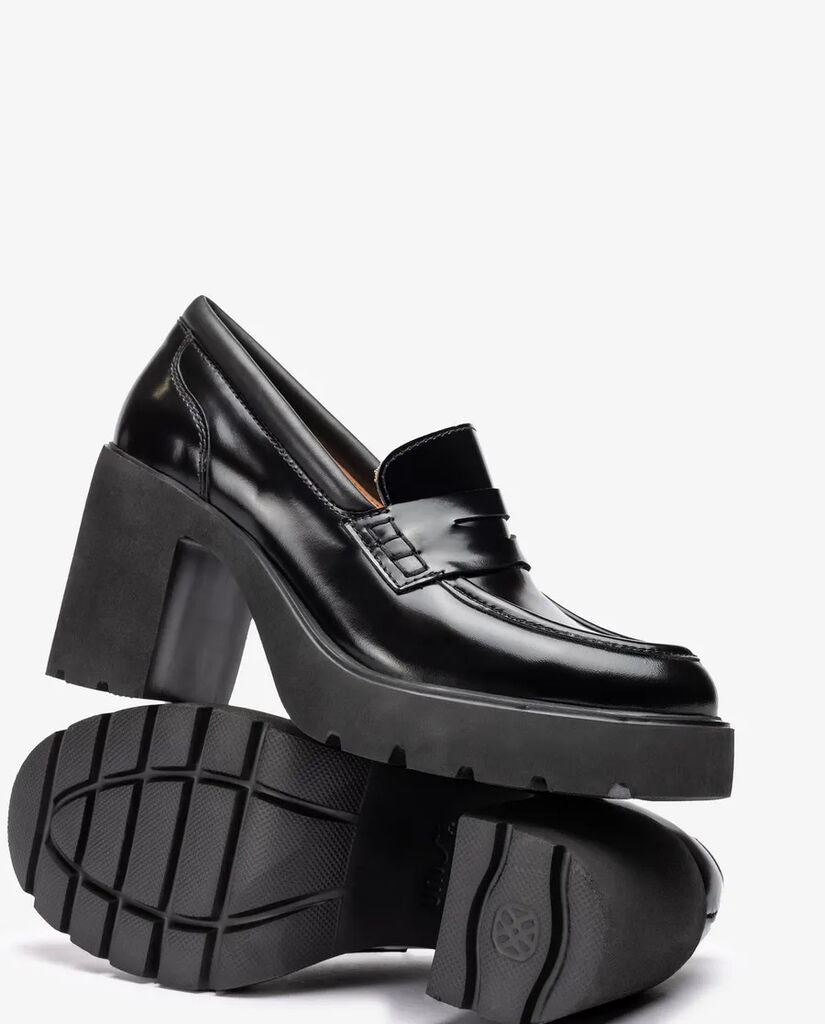 Black Glossy Loafer with Chunky Heel