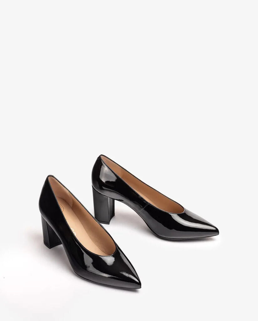Black Patent Block Heel Pump