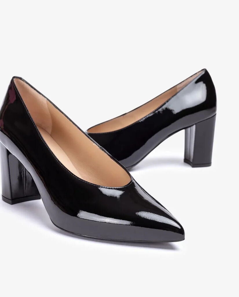 Black Patent Block Heel Pump