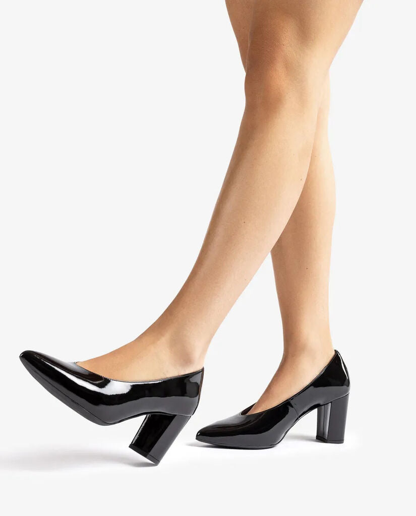 Black Patent Block Heel Pump